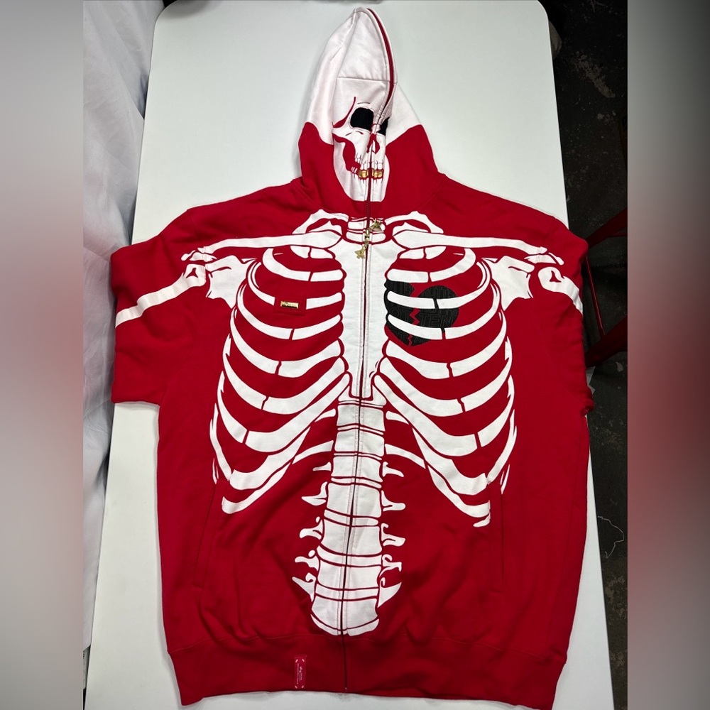 VTG LRG Dead Serious Skeleton Skull Hoodie Lifted Research Group RED YE RARE 4XL